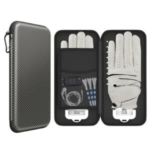Premium Golf Glove Holder Case - Keeps Gloves Dry & Shaped, Carbon Fiber Look with Hook (Gloves Not Included)