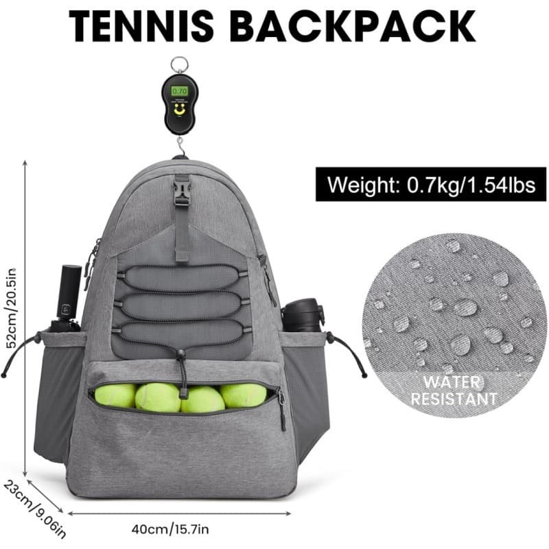 Grey Lightweight Water Resistant Tennis Backpack - Multi-Pocket Sports Bag for Rackets, Balls & Gear 2 Grey Lightweight Water Resistant Tennis Backpack - Multi-Pocket Sports Bag for Rackets, Balls & Gear - Image 2