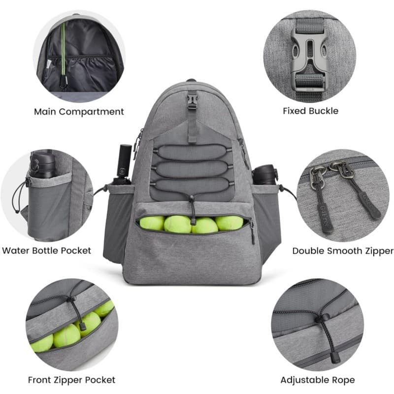 Grey Lightweight Water Resistant Tennis Backpack - Multi-Pocket Sports Bag for Rackets, Balls & Gear 3 Grey Lightweight Water Resistant Tennis Backpack - Multi-Pocket Sports Bag for Rackets, Balls & Gear - Image 3