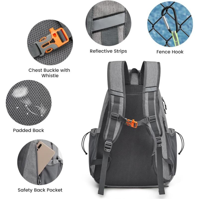 Grey Lightweight Water Resistant Tennis Backpack - Multi-Pocket Sports Bag for Rackets, Balls & Gear 4 Grey Lightweight Water Resistant Tennis Backpack - Multi-Pocket Sports Bag for Rackets, Balls & Gear - Image 4