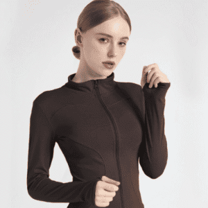 XXXL Coffee Brown High-Stretch Slim Fit Yoga Jacket - Full Zip Workout Sports Jacket for Women