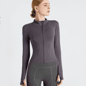 L Purple High-Stretch Slim Fit Yoga Jacket - Full Zip Workout Sports Jacket for Women