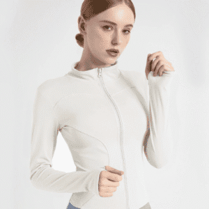 S White High-Stretch Slim Fit Yoga Jacket - Full Zip Workout Sports Jacket for Women