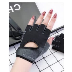 L Black 2-PCS Women's Half-Finger Fitness Gloves - Anti-Slip Breathable Gloves for Yoga, Spin Bike, and Weight Training