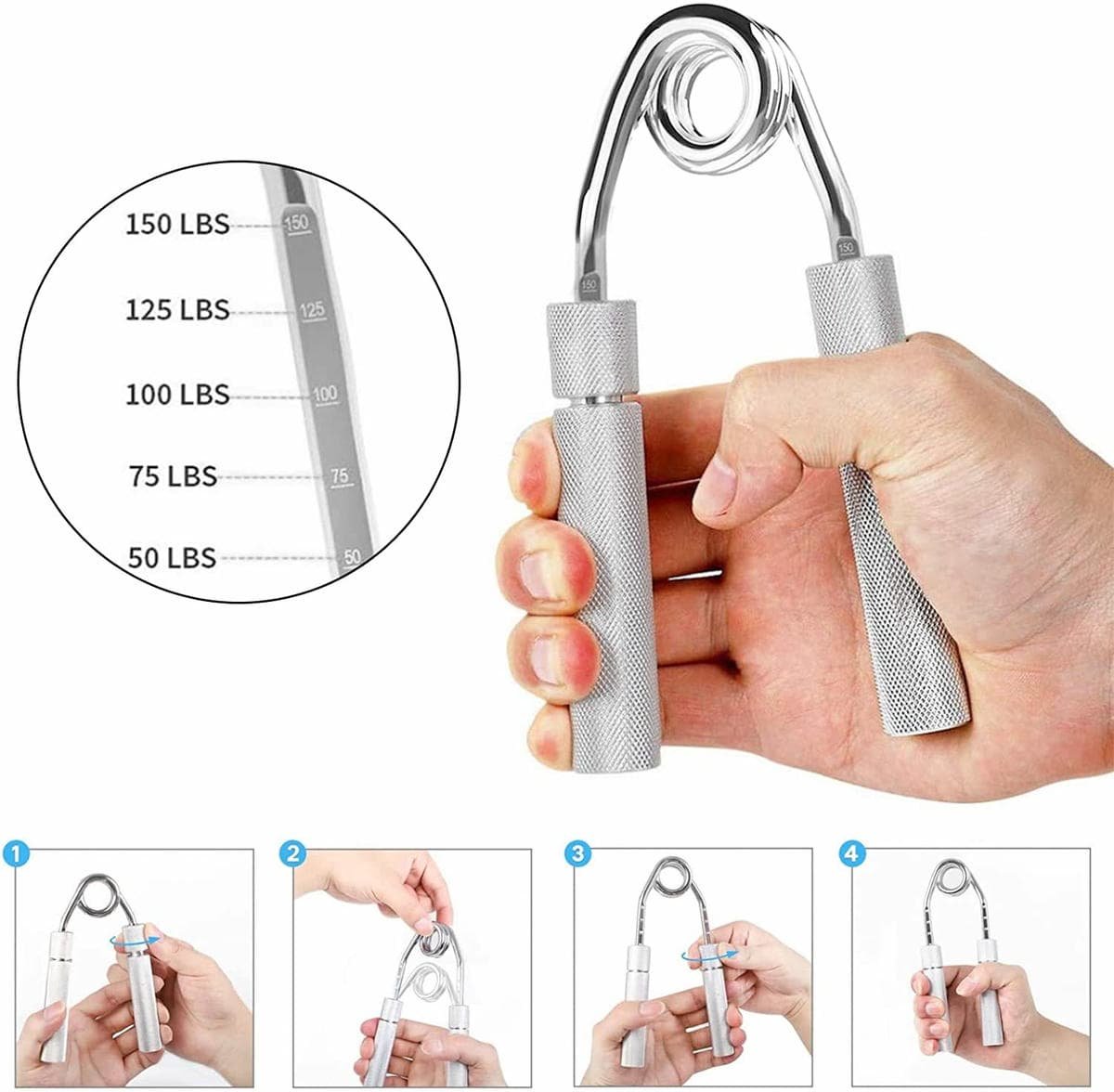2 pcs Aluminum color Heavy Duty Metal Hand Grip Strengthener - Hand Training Equipment for Rehabilitation & Fitness with Adjustable Resistance 100LB 3 2 pcs Aluminum color Heavy Duty Metal Hand Grip Strengthener - Hand Training Equipment for Rehabilitation & Fitness with Adjustable Resistance 100LB - Image 3