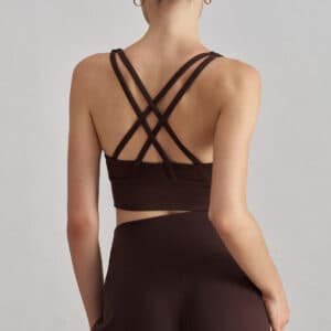 Size L Coffee Cross-Back Yoga Sports Bra for Women - High Support & Shockproof Fitness Bra