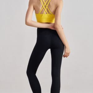 Size M Yellow Cross-Back Yoga Sports Bra for Women - High Support & Shockproof Fitness Bra