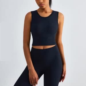 Size 4 Black Fixed Cup Sports Bra with Cross-Back Design ‚Äì Seamless Yoga Bra for Women