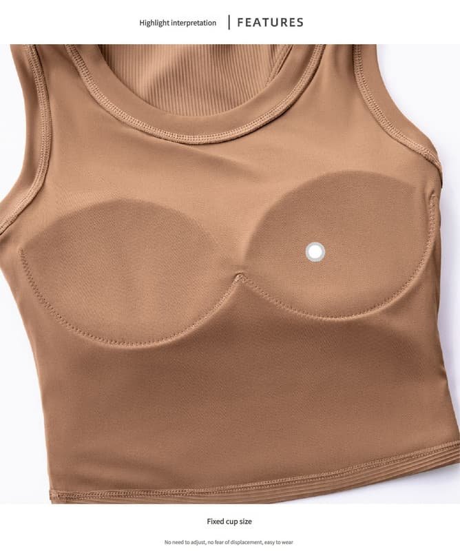 Size 6 Brown Fixed Cup Sports Bra with Cross-Back Design - Seamless Yoga Bra for Women 6 Size 6 Brown Fixed Cup Sports Bra with Cross-Back Design - Seamless Yoga Bra for Women - Image 6