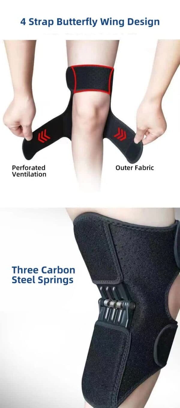 1 Pair Black Adjustable Knee Brace Support with Spring Booster ‚Äì Patella Stabilizer for Squats, Hiking, and Outdoor Sports | Fitness Equipment Store