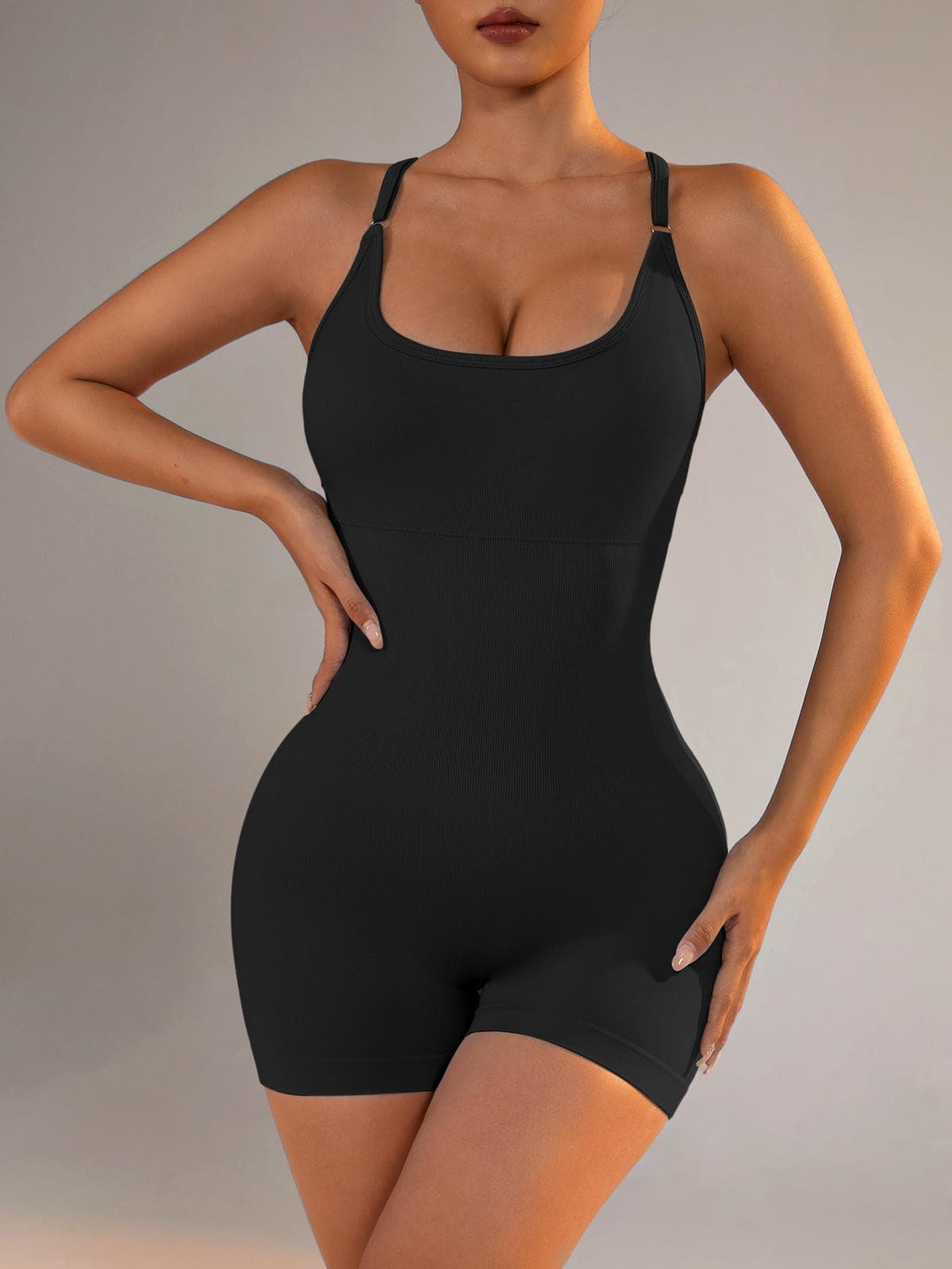 Size L Black Nylon Seamless Yoga Bodysuit - Women's Athletic Romper, Crisscross Back, Workout Jumpsuit 7 Size L Black Nylon Seamless Yoga Bodysuit - Women's Athletic Romper, Crisscross Back, Workout Jumpsuit - Image 7