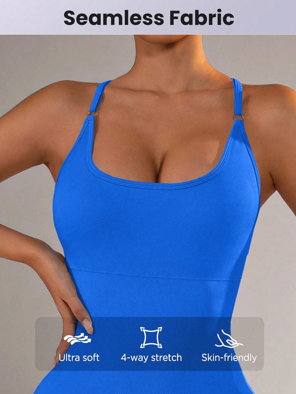 Size M Royal Blue Nylon Seamless Yoga Bodysuit - Women's Athletic Romper, Crisscross Back, Workout Jumpsuit 3 Size M Royal Blue Nylon Seamless Yoga Bodysuit - Women's Athletic Romper, Crisscross Back, Workout Jumpsuit - Image 3