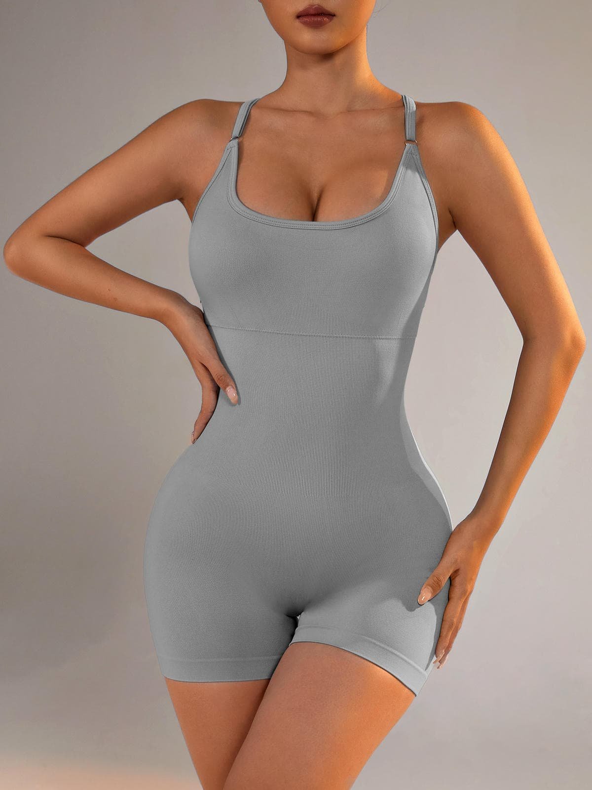 Size S Light Grey Nylon Seamless Yoga Bodysuit - Women's Athletic Romper, Crisscross Back, Workout Jumpsuit 6 Size S Light Grey Nylon Seamless Yoga Bodysuit - Women's Athletic Romper, Crisscross Back, Workout Jumpsuit - Image 6