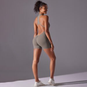 Size L Grey High-Impact Seamless Bodysuit - Nude Feel Yoga & Fitness Romper | Fitness Equipment Store