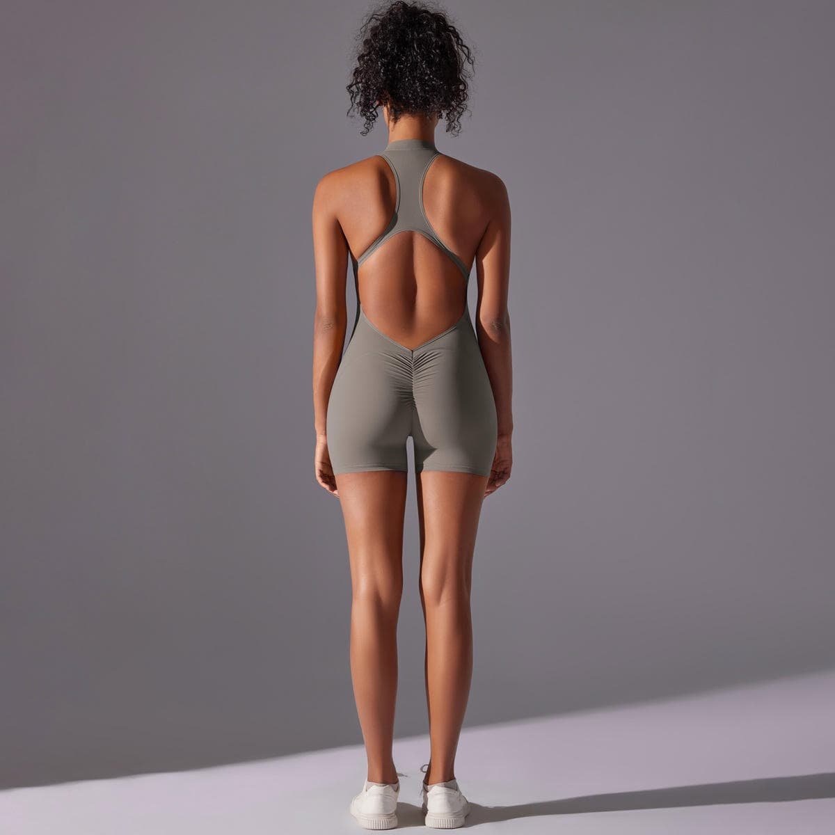 Size XL Grey High-Impact Seamless Bodysuit - Nude Feel Yoga & Fitness Romper 4 Size XL Grey High-Impact Seamless Bodysuit - Nude Feel Yoga & Fitness Romper - Image 4