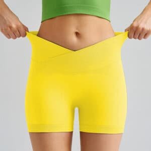 Lemon Yellow Yoga Shorts - Seamless, High Waist, Tummy Control Size S