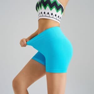 Colorful Blue Yoga Shorts - Seamless, High Waist, Tummy Control Size L