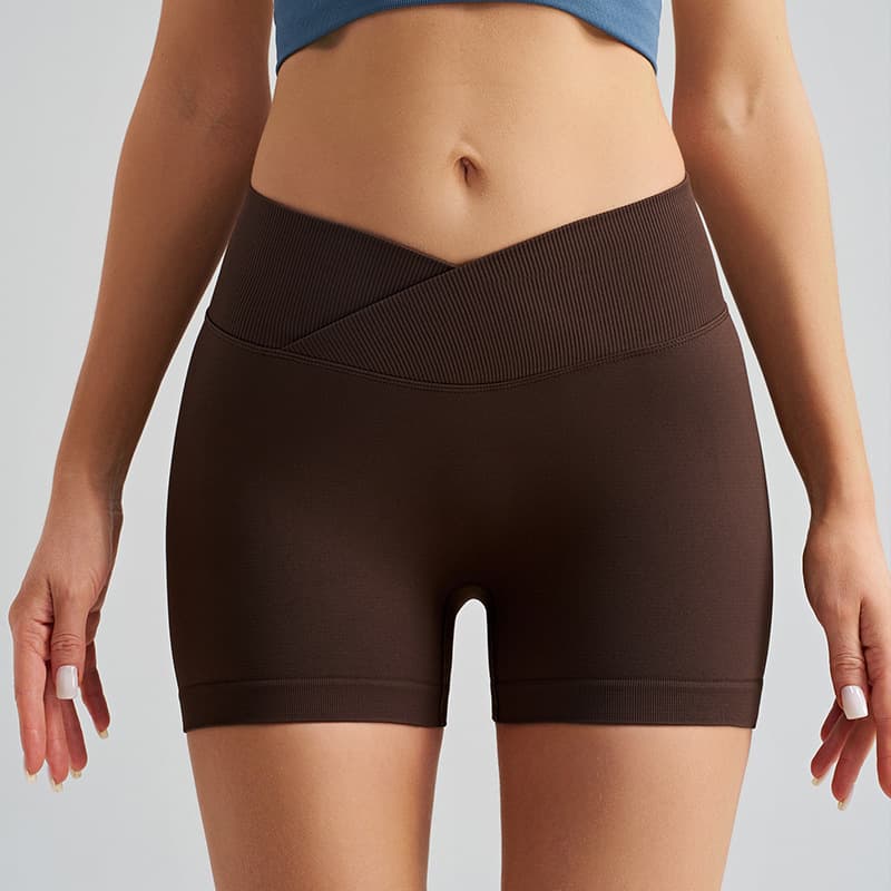 Dark Brown Yoga Shorts - Seamless, High Waist, Tummy Control Size L 2 Dark Brown Yoga Shorts - Seamless, High Waist, Tummy Control Size L - Image 2