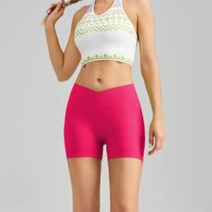 Watermelon Red Yoga Shorts - Seamless, High Waist, Tummy Control Size L