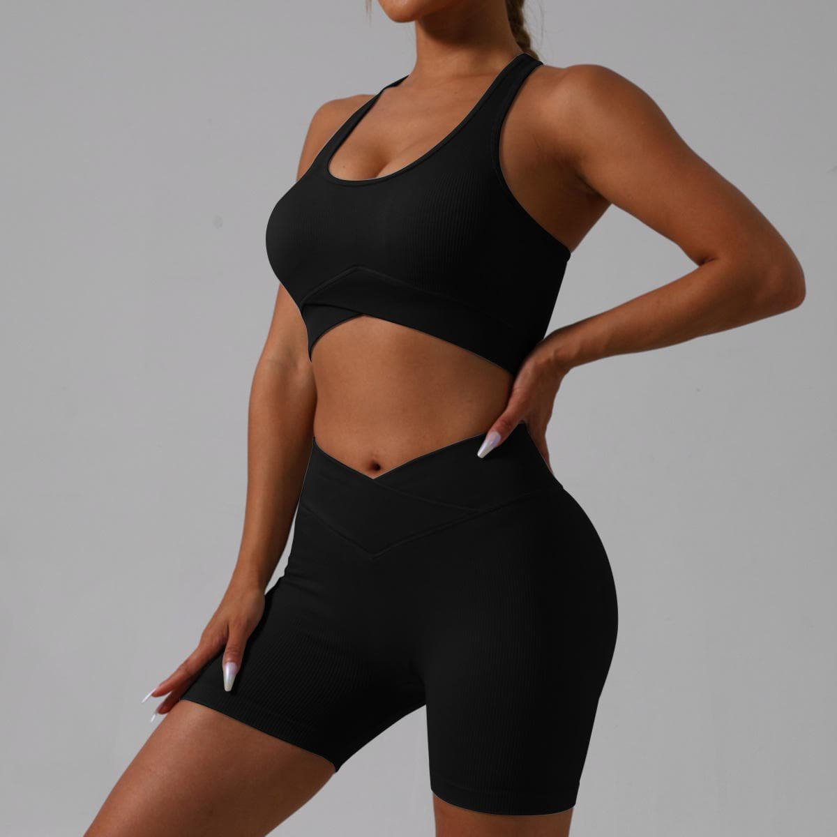 Black Yoga Shorts - Seamless, High Waist, Tummy Control Size M 2 Black Yoga Shorts - Seamless, High Waist, Tummy Control Size M - Image 2