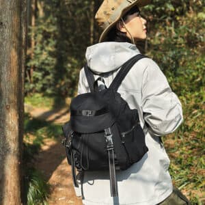 Black Lightweight Nylon Backpack - Water Resistant Travel Daypack for Women & Men