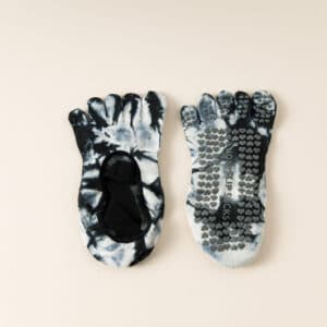 2 pairs Black tie-dye Non-Slip Yoga Socks for Women - Five-Toe Cotton Blend Socks for Pilates and Indoor Sports