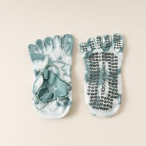 2 Pairs Green Tie-Dye Non-Slip Yoga Socks for Women - Five-Toe Cotton Blend Socks for Pilates and Indoor Sports