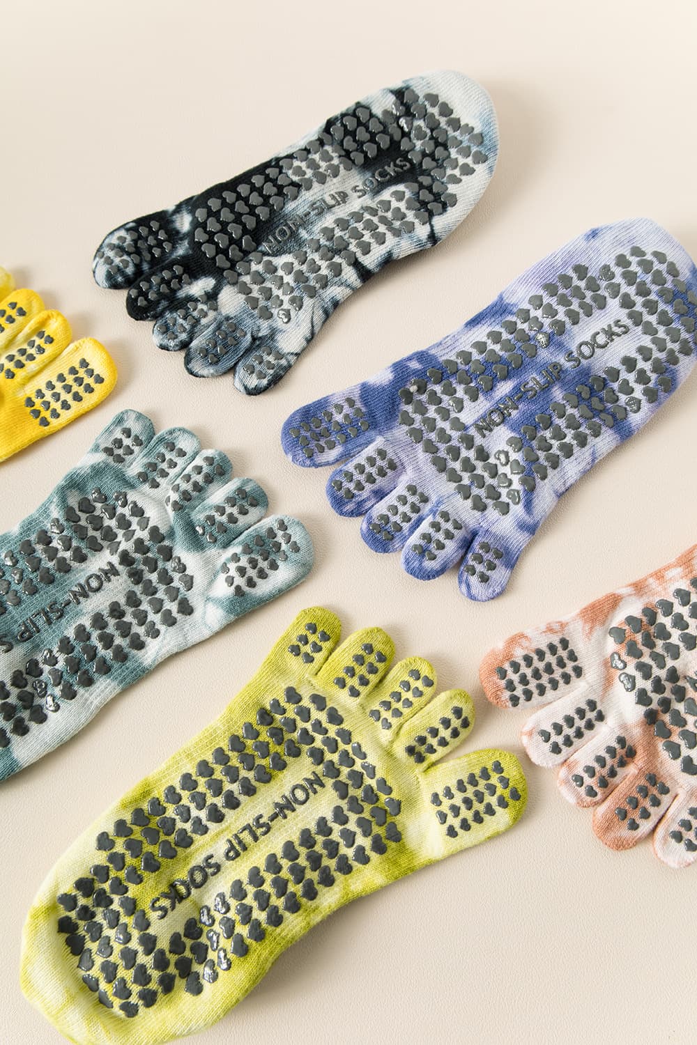 2 Pairs Yellow Tie-Dye Non-Slip Yoga Socks for Women - Five-Toe Cotton Blend Socks for Pilates and Indoor Sports 9 2 Pairs Yellow Tie-Dye Non-Slip Yoga Socks for Women - Five-Toe Cotton Blend Socks for Pilates and Indoor Sports - Image 9