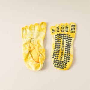 2 Pairs Yellow Tie-Dye Non-Slip Yoga Socks for Women - Five-Toe Cotton Blend Socks for Pilates and Indoor Sports