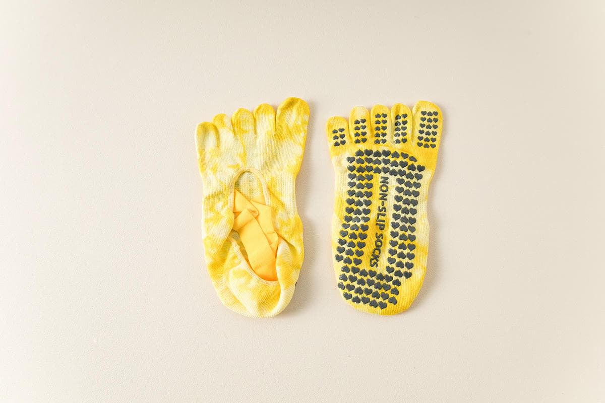 2 Pairs Yellow Tie-Dye Non-Slip Yoga Socks for Women - Five-Toe Cotton Blend Socks for Pilates and Indoor Sports 1 2 Pairs Yellow Tie-Dye Non-Slip Yoga Socks for Women - Five-Toe Cotton Blend Socks for Pilates and Indoor Sports