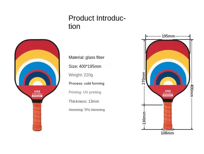 Style 3 Colorful Geometric Patterns Fiberglass Pickleball Paddle - Lightweight 220g with Anti-Slip TPU Grip for Outdoor Sports 4 Style 3 Colorful Geometric Patterns Fiberglass Pickleball Paddle - Lightweight 220g with Anti-Slip TPU Grip for Outdoor Sports - Image 4