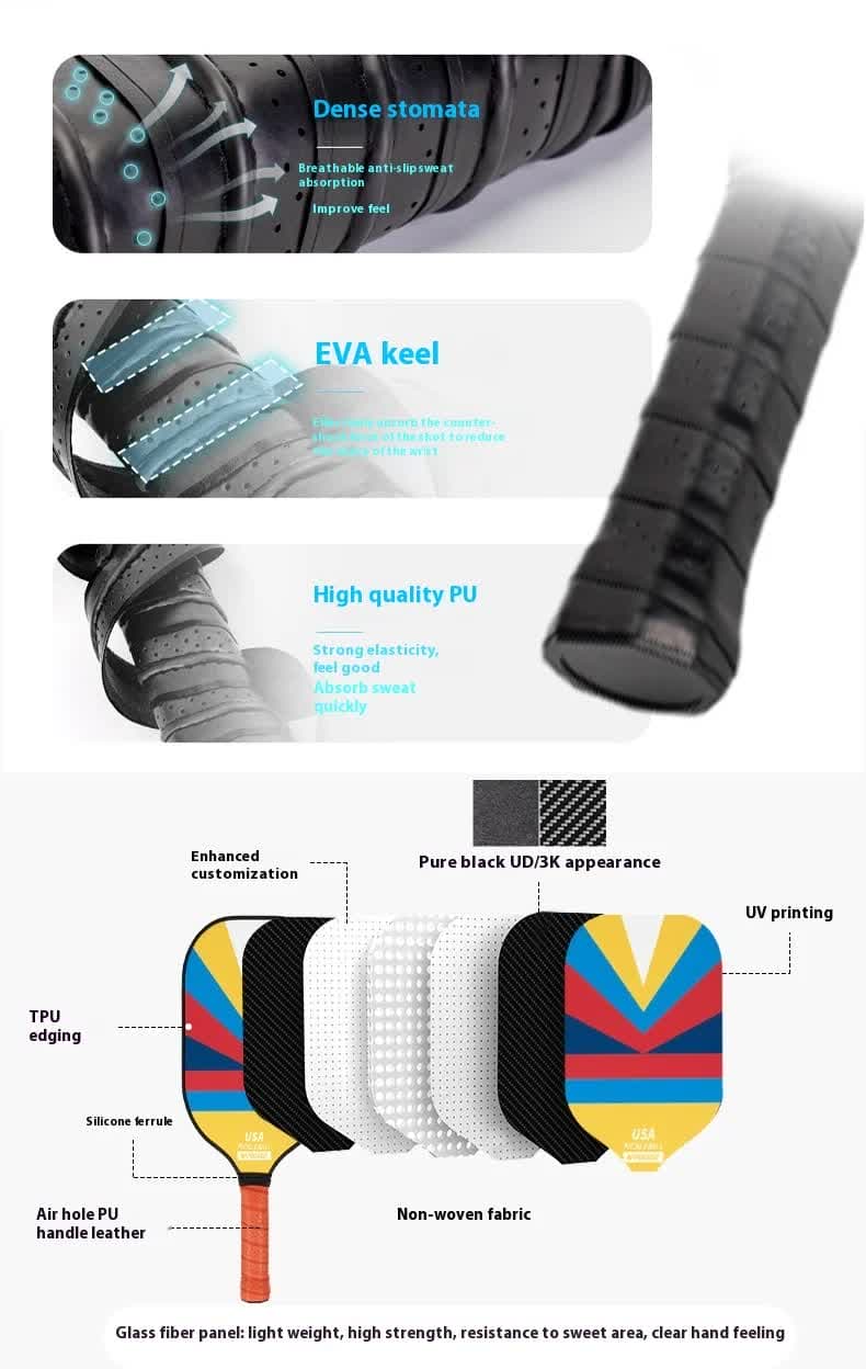 Style 3 Colorful Geometric Patterns Fiberglass Pickleball Paddle - Lightweight 220g with Anti-Slip TPU Grip for Outdoor Sports 5 Style 3 Colorful Geometric Patterns Fiberglass Pickleball Paddle - Lightweight 220g with Anti-Slip TPU Grip for Outdoor Sports - Image 5