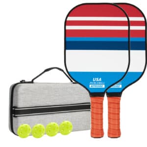 Style 1 Colorful Geometric Patterns Fiberglass Pickleball Paddle Set - 2 Paddles, 4 Balls, and Portable Carry Bag for Outdoor Play