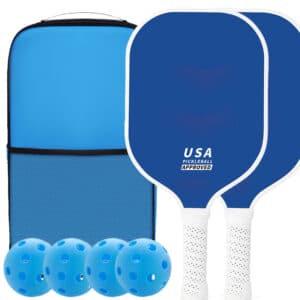 Blue Fiberglass Pickleball Paddle Set - 2 Minimalist Paddles, 4 Balls, and Carry Bag for Outdoor Play