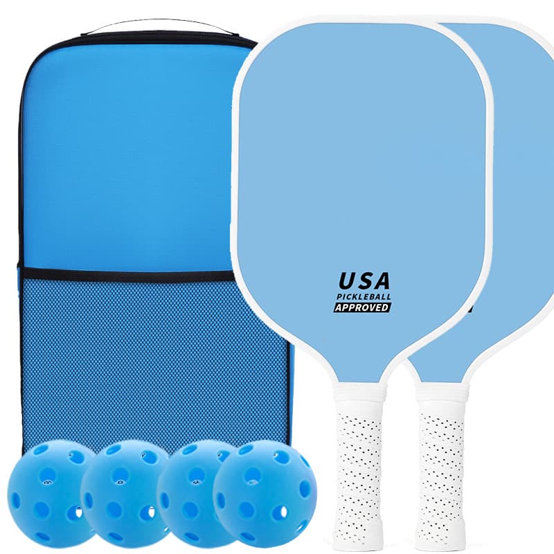 Bright Blue Fiberglass Pickleball Paddle Set - 2 Minimalist Paddles, 4 Balls, and Carry Bag for Outdoor Play 1 Bright Blue Fiberglass Pickleball Paddle Set - 2 Minimalist Paddles, 4 Balls, and Carry Bag for Outdoor Play