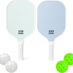 Light Green Fiberglass Pickleball Paddle Set - 2 Minimalist Paddles, 4 Balls, and Carry Bag for Outdoor Play | Fitness Equipment Store