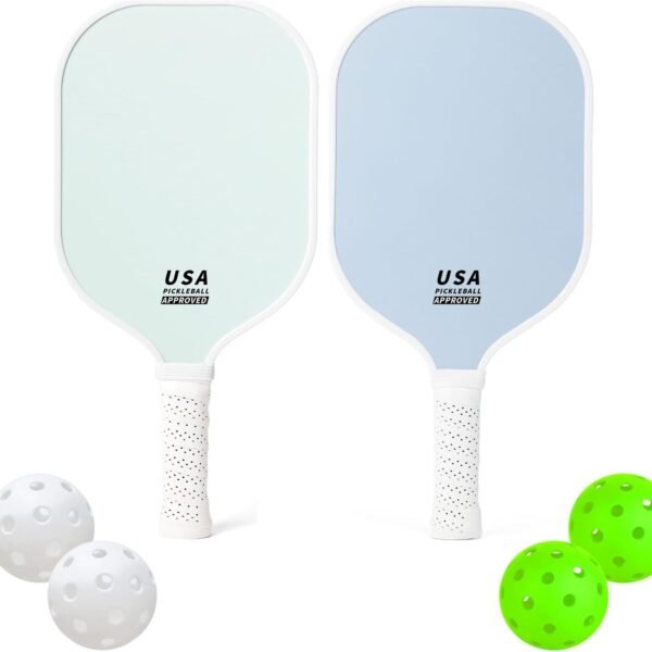Light Green Fiberglass Pickleball Paddle Set - 2 Minimalist Paddles, 4 Balls, and Carry Bag for Outdoor Play | Fitness Equipment Store