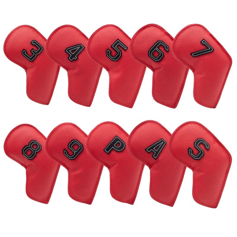 Red Golf Iron Head Covers Set of 10 - Waterproof PU Leather Club Protectors with Embroidered Numbers (3-9, P, A, S) 1 Red Golf Iron Head Covers Set of 10 - Waterproof PU Leather Club Protectors with Embroidered Numbers (3-9, P, A, S)