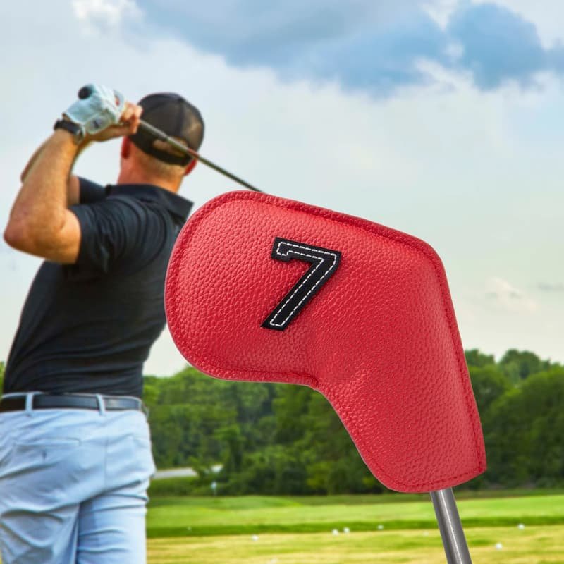 Red Golf Iron Head Covers Set of 10 - Waterproof PU Leather Club Protectors with Embroidered Numbers (3-9, P, A, S) 2 Red Golf Iron Head Covers Set of 10 - Waterproof PU Leather Club Protectors with Embroidered Numbers (3-9, P, A, S) - Image 2