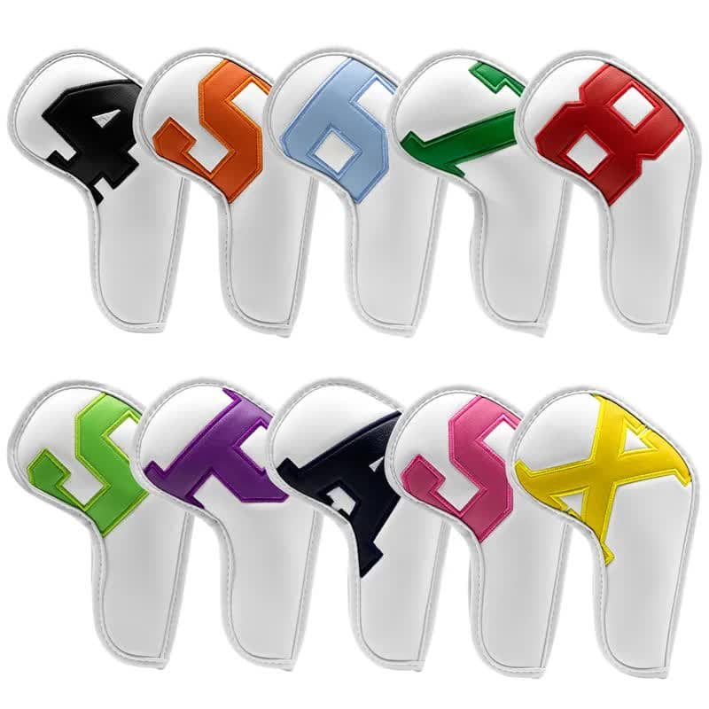Colorful Words On White Background PU Leather Golf Iron Headcovers Set (10pcs) - Numbered Protective Club Covers (4-9, P, A, S, L) Universal Fit 2 Colorful Words On White Background PU Leather Golf Iron Headcovers Set (10pcs) - Numbered Protective Club Covers (4-9, P, A, S, L) Universal Fit - Image 2
