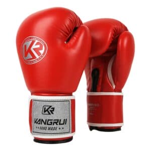 Red And Silver Durable 8oz PU Leather Boxing Gloves - Padded & Ventilated for Training