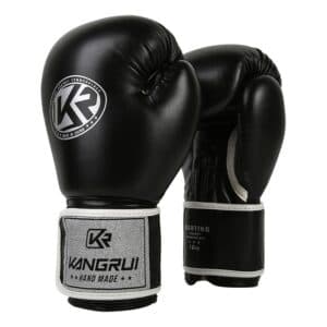 Black And Silver Durable 8oz PU Leather Boxing Gloves - Padded & Ventilated for Training