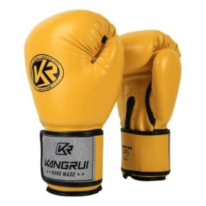 Yellow And Silver Durable 8oz PU Leather Boxing Gloves - Padded & Ventilated for Training