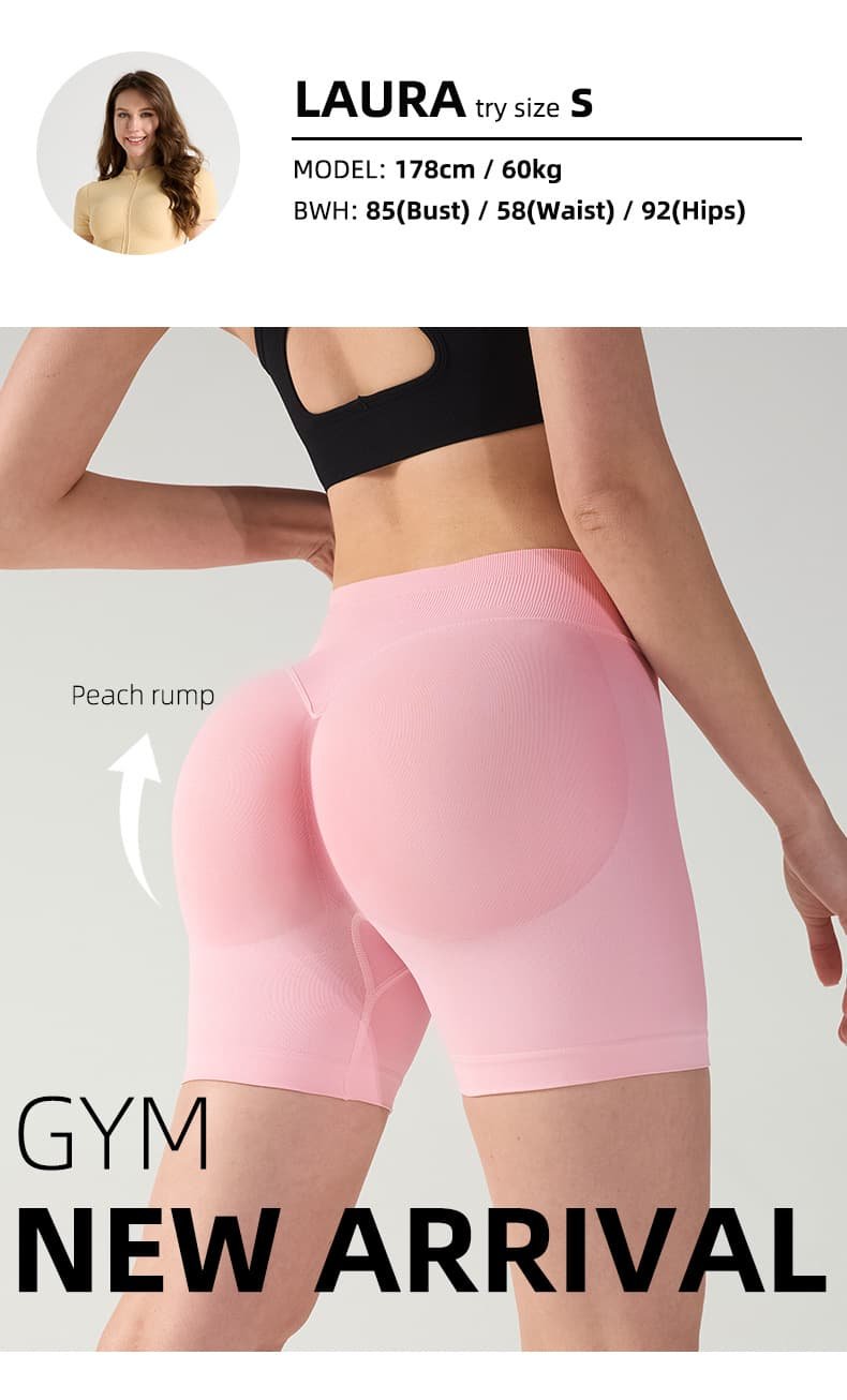 V888-ELOSUNG24015-202503211632-04.jpg S Grey High-Elastic Hip Yoga Shorts - Seamless Mid-Intensity Pilates Workout Shorts | Fitness Equipment Store