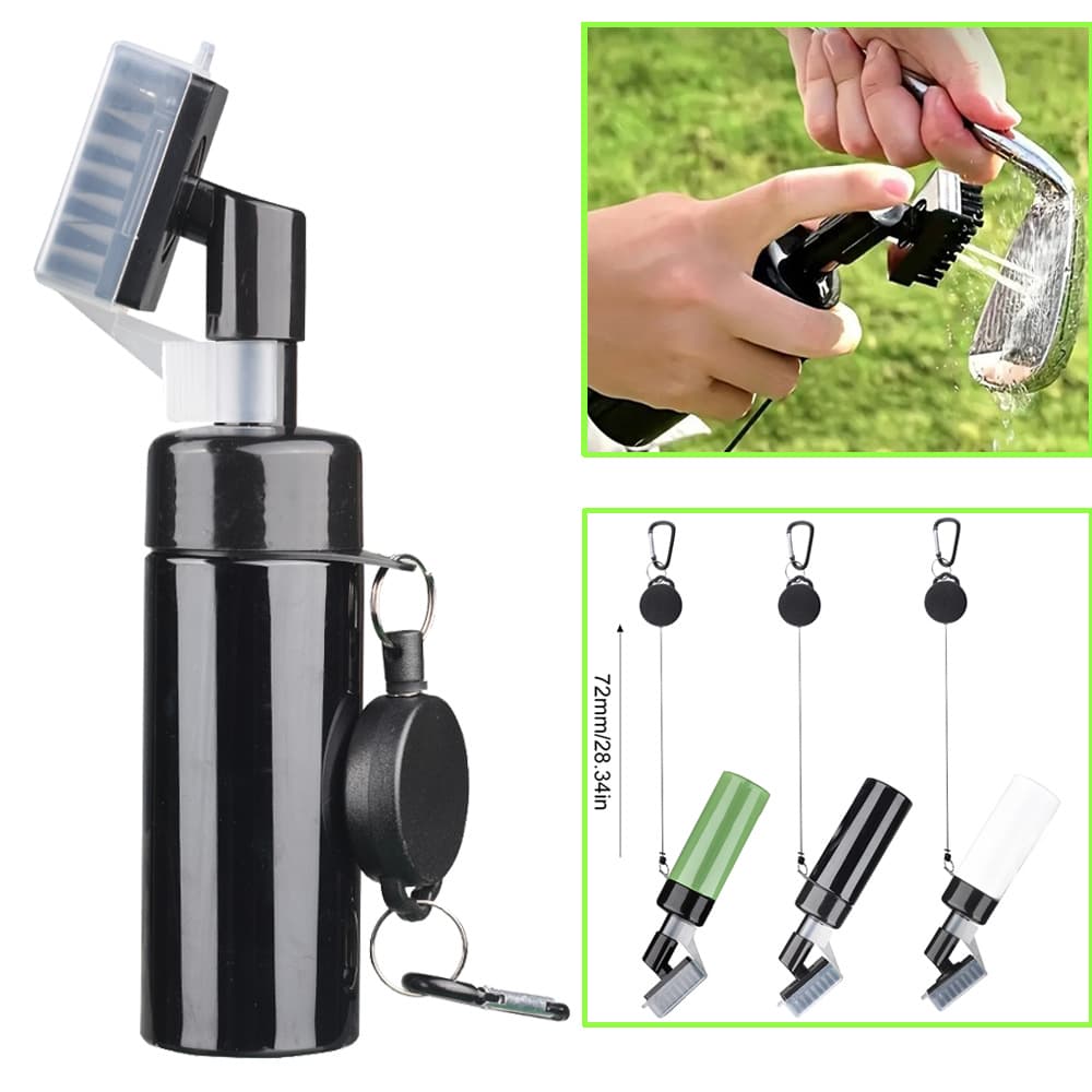 Portable Golf Club Groove Cleaner Brush with Water Spray Bottle & Retractable Keychain(black) 2 Portable Golf Club Groove Cleaner Brush with Water Spray Bottle & Retractable Keychain(black) - Image 2
