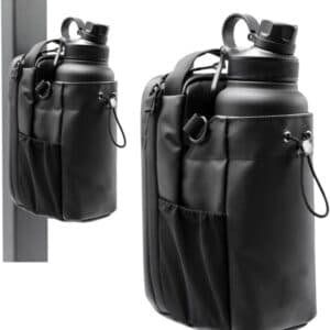 Black Magnetic Gym Water Bottle Holder Bag - Crossbody Sling Pouch for Essentials