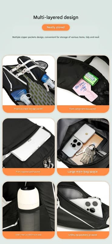 Black Lightweight 16L Outdoor Cycling & Hiking Backpack - Water-Repellent Nylon Daypack with Reflective Strips 5 Black Lightweight 16L Outdoor Cycling & Hiking Backpack - Water-Repellent Nylon Daypack with Reflective Strips - Image 5