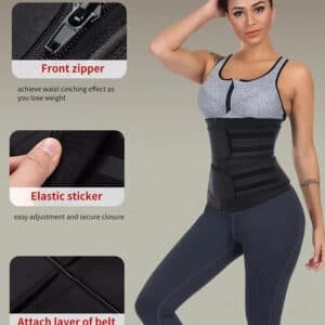 Size 5XL Black Womens Sweat-Enhancing Waist Trainer Belt - Dual Strap Zipper Tummy Control Cincher for Workout & Postpartum Shaping