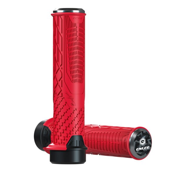 Red Ergonomic Lock-On Bike Grips - Anti-Slip TPR Rubber, Alloy Rings & Plugs for MTB & Commuter Bikes | Fitness Equipment Store