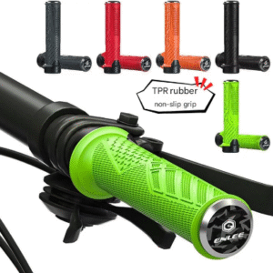 Red Ergonomic Lock-On Bike Grips - Anti-Slip TPR Rubber, Alloy Rings & Plugs for MTB & Commuter Bikes | Fitness Equipment Store